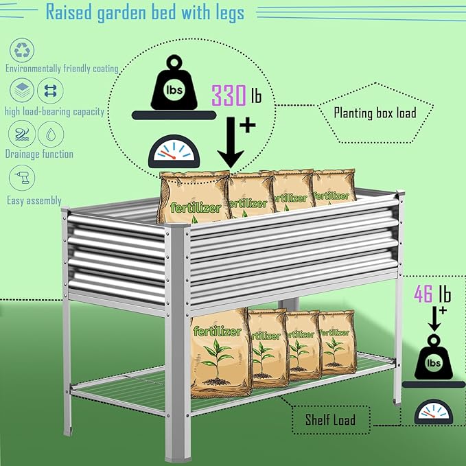Raised Garden Bed with Legs, Galvanized Raised Planter Box with Storage Shelf - Image 4