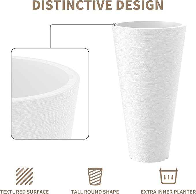 Kante Tall Round Planter Set of 2, 18 Inch Tall Decorative Planter Pots - Image 8