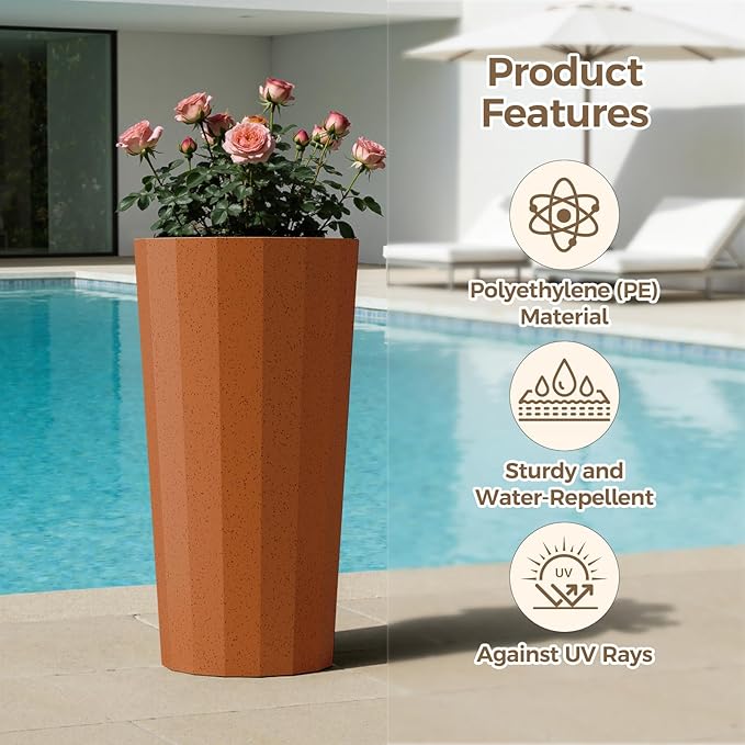 23.6" Tall Outdoor Planters Set of 2, Large Planters - Image 3
