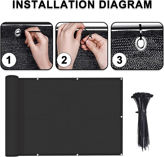 LOVE STORY 3'x115'' Black Balcony Privacy Screen Fence, UV Protection - Image 2