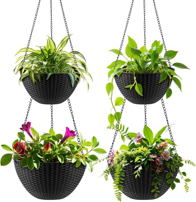 Hanging Planters for Indoor Outdoor Plants 8 and 10 Inch, 4 Packs Hanging by RooTrimmer