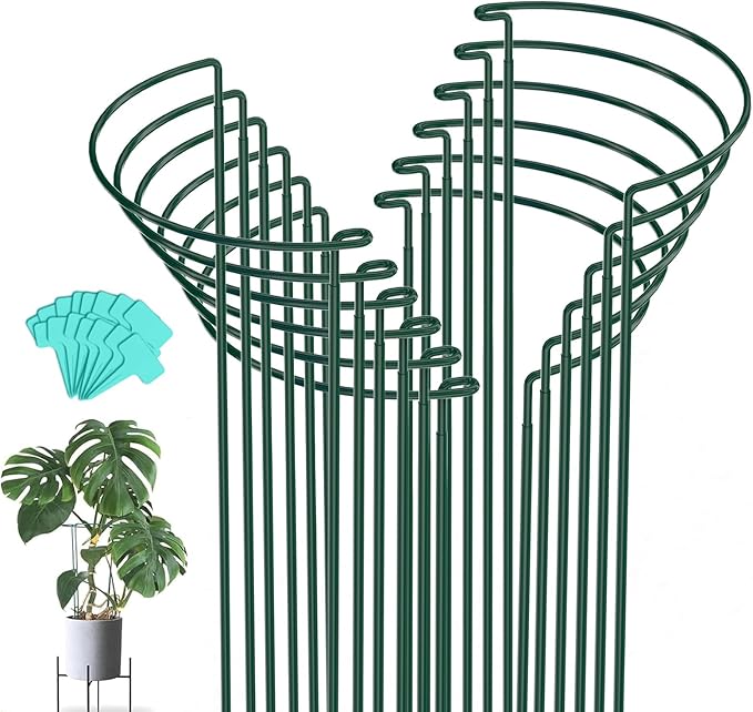 Joyhalo 12 Pack Peony Cages and Supports, 32 Inch Adjustable Plant Stakes by Joyhalo