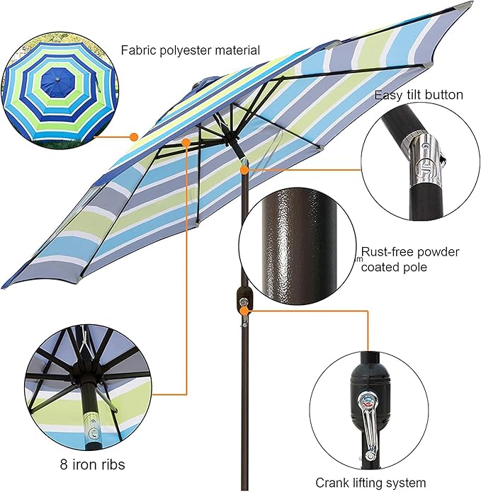 Blissun 9' Outdoor Patio Umbrella, Outdoor Table Umbrella, Yard Umbrella - Image 2