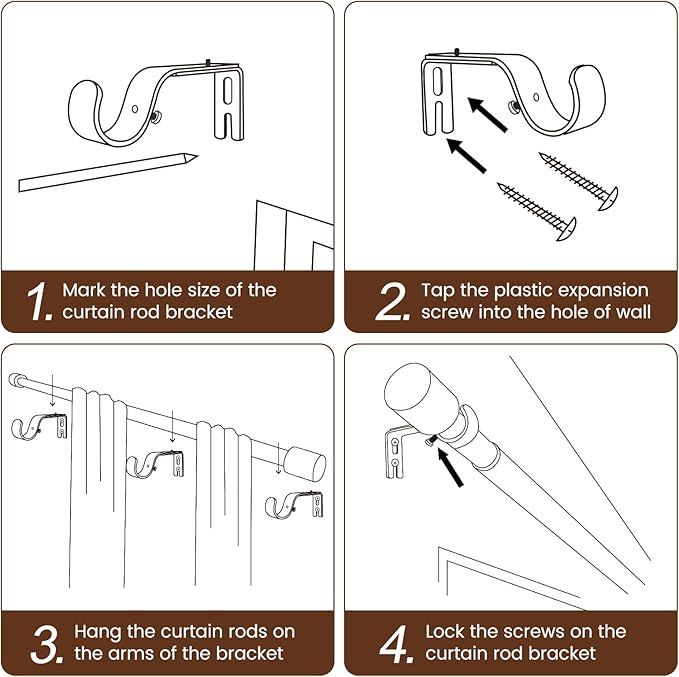 1” Diameter Gold Curtain Rod Itself is 30-90 Inch 2 Pack, Fit 30 to 84 Inch - Image 5