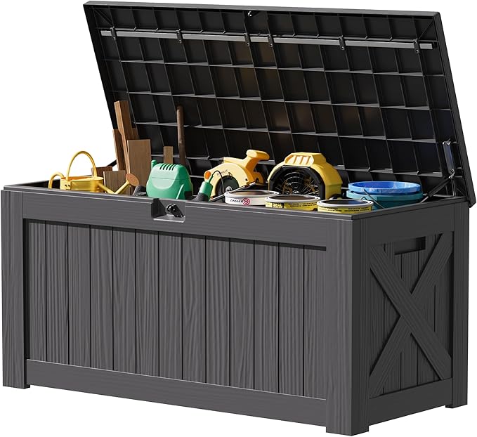 JUMMICO 120 Gallon Resin Deck Box, Large Outdoor Storage Box Waterproof & by JUMMICO