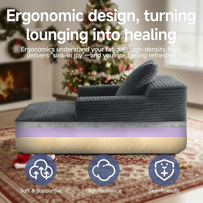 45'' Chaise Lounge Chair Indoor, Corduroy Upholstered Boneless Sofa Bed - Image 5