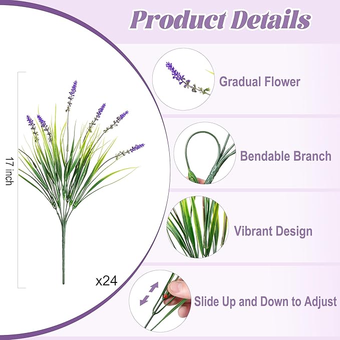 24 Pcs Artificial Faux Plants for Outdoor Spring Decoration, Fake Monkey Grass - Image 3