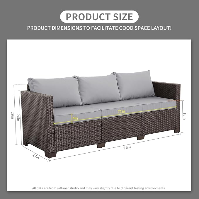 Rattaner Patio Furniture 3 Seat Sofa Outdoor Furniture Outdoor Couch Deep Seat - Image 3
