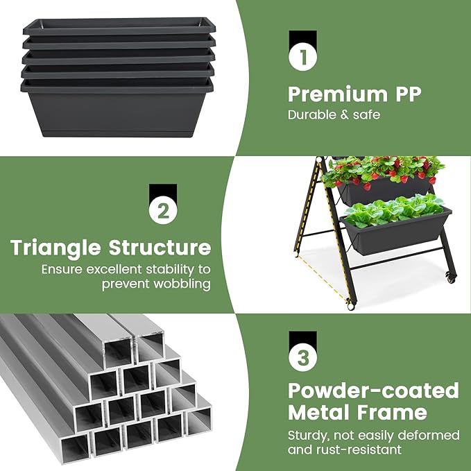 Giantex Set of 2 Vertical Raised Garden Bed on Wheels, Elevated Planter Raised - Image 6
