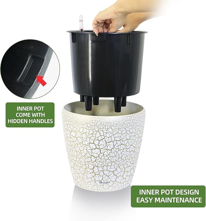 Dexceder 9x8 Inches Self Watering Planter Indoor Outdoor, Inner Pot Design - Image 4