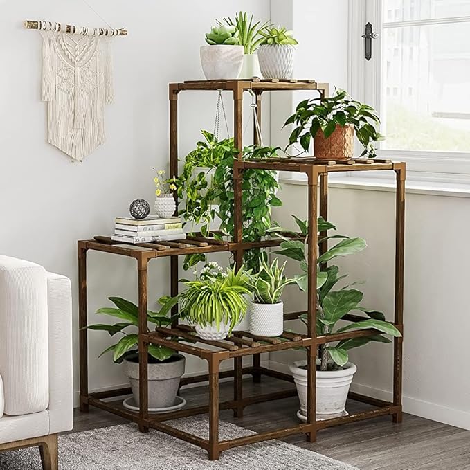 Bamworld Plant Stand Indoor Outdoor Corner Shelf Plant Holder 4-Pot Flower by Bamworld