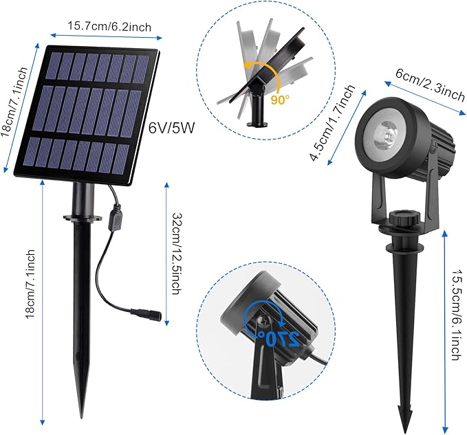 Solar Spot Lights Outdoor, Landscape Spotlights IP65 Waterproof 9.8ft Cable - Image 5