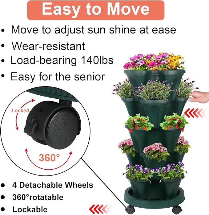 DUNCHATY Stackable Polypropylene Planters, Pine Green, Indoor/Outdoor - Image 2