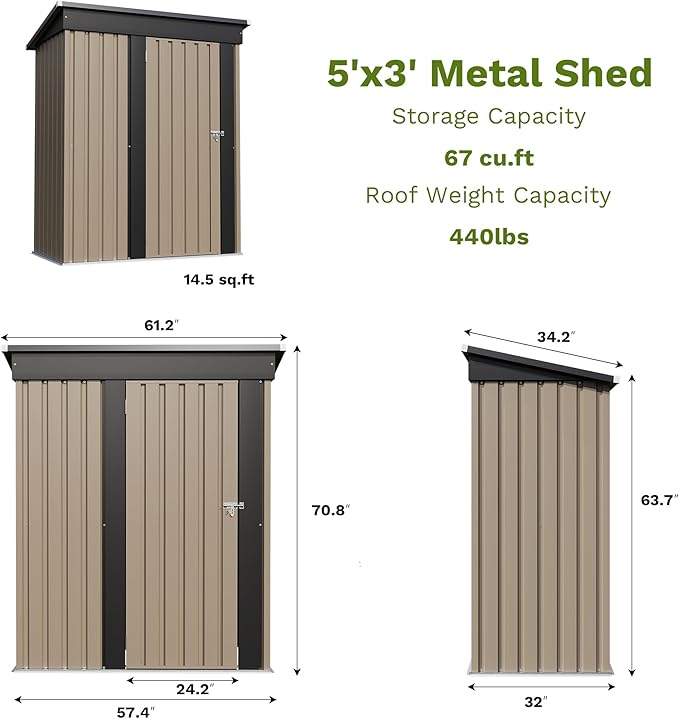 Patiowell 5x3 FT Outdoor Storage Shed, Tool Shed - Image 6