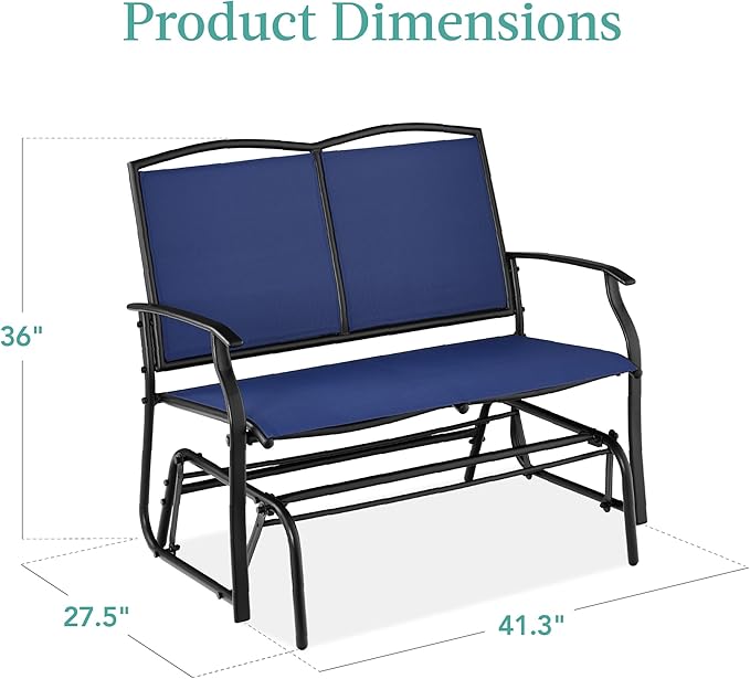 Best Choice Products 2-Person Outdoor Patio Swing Glider Steel Bench Loveseat - Image 3