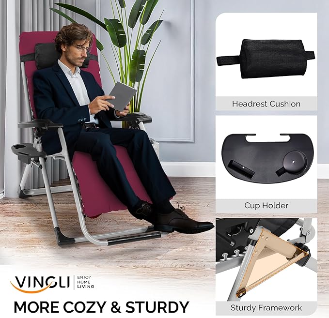 VINGLI Padded Zero Gravity Chair, Lounge Chair - Image 4