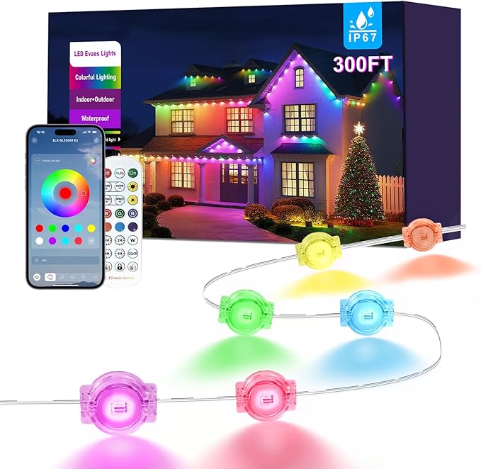 300FT Permanent Outdoor Lights for House, Smart Color Change Eaves LED Lights by BonvePet