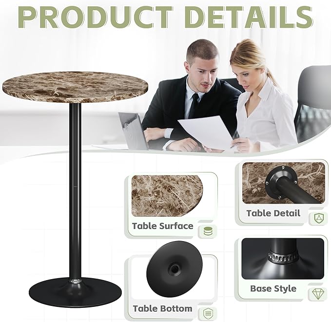 Flamaker Round Bistro Pub Table Modern Style Metal Base MDF Top Cocktail Bar - Image 5