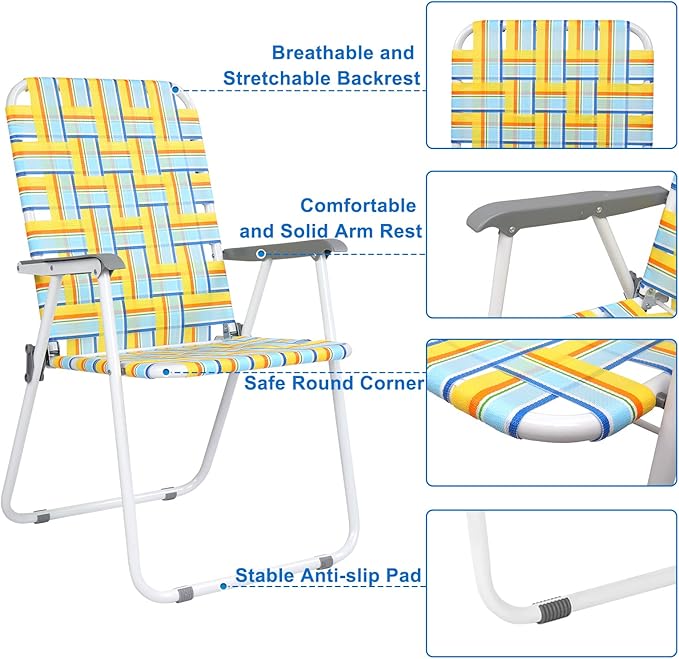 VINGLI Patio Lawn Webbed Folding Chairs Set of 2, Outdoor Beach Chair Portable - Image 6