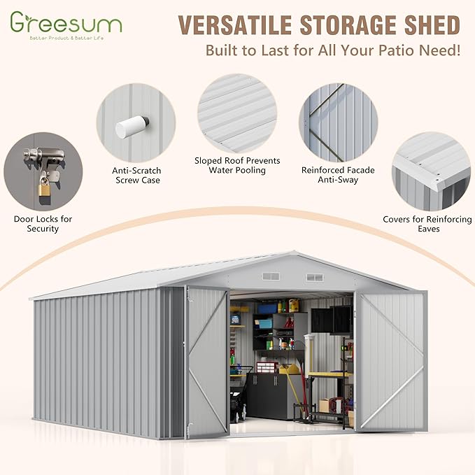 Greesum 10×14 FT Outdoor Storage Shed, Metal Storaged Sheds Without Floor - Image 3