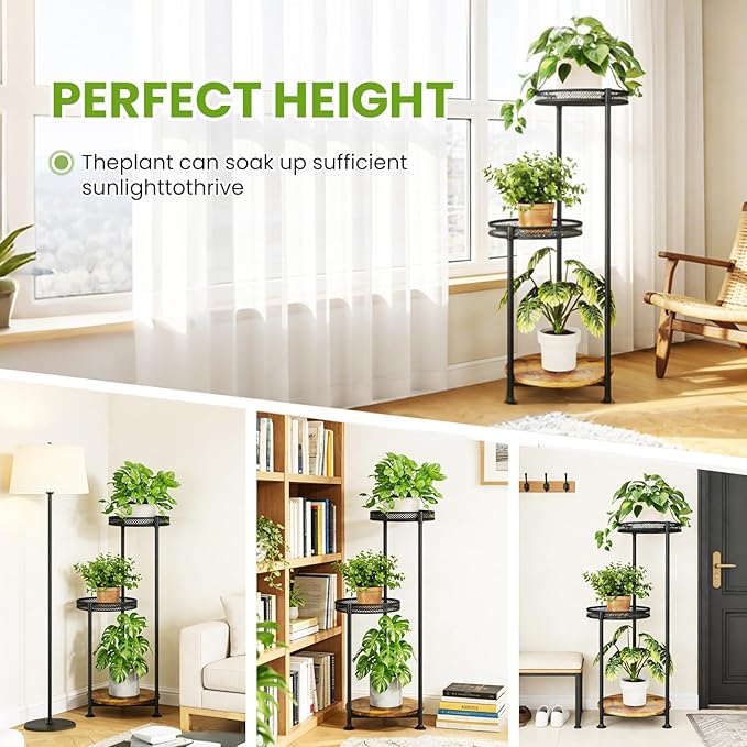 3 Tier Large Plant Stand Indoor Outdoor Clearance 10in Wide Metal Wood Plant - Image 2