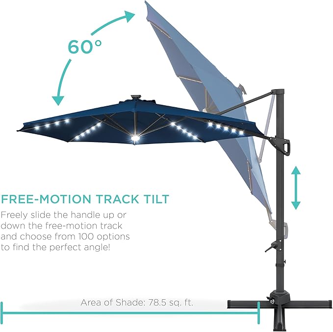 Best Choice Products 10ft Solar LED Cantilever Patio Umbrella, 360-Degree - Image 5