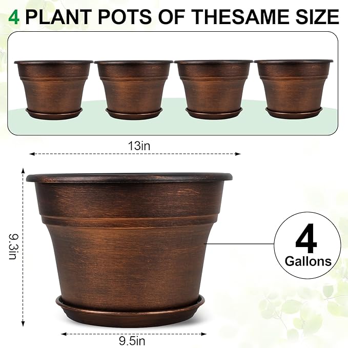 Plant Planters Pots Set of 4 Pack 13 Inch，Large Plastic Flower Pot - Image 3