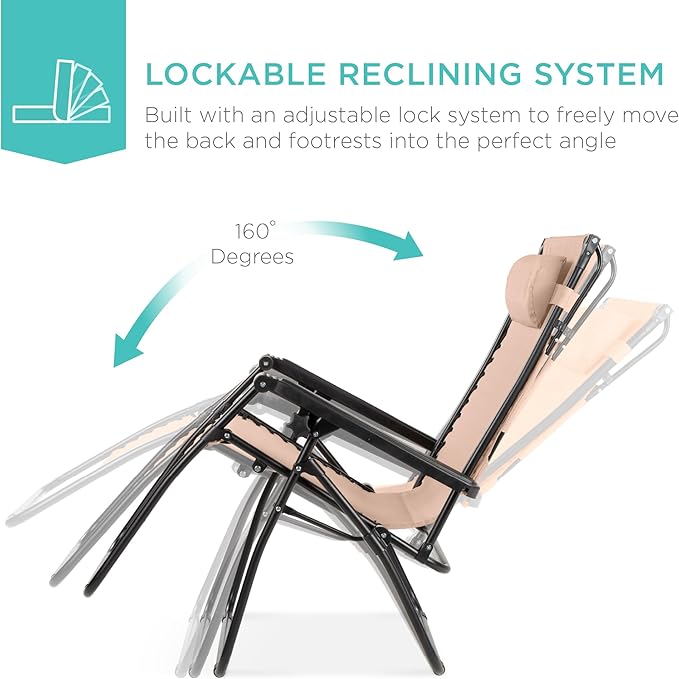 Best Choice Products Folding Zero Gravity Outdoor Recliner Patio Lounge Chair - Image 4