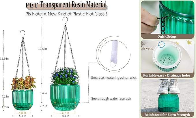 Melphoe 2 Pack Self Watering Hanging Planters Indoor Flower Pots, 5.3/8.3 Inch - Image 5