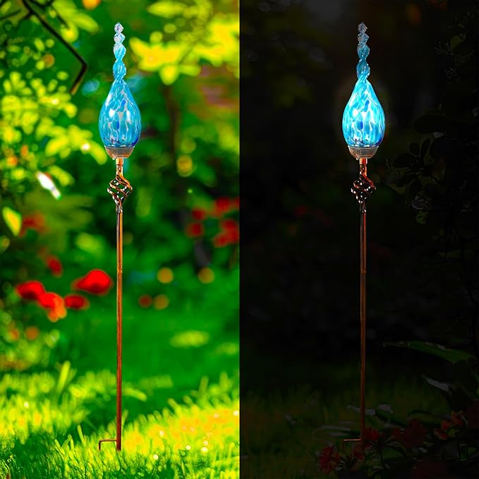 Solar Garden Lights Outdoor, Decorative LED Flame Garden Stakes, Hand Blown - Image 6