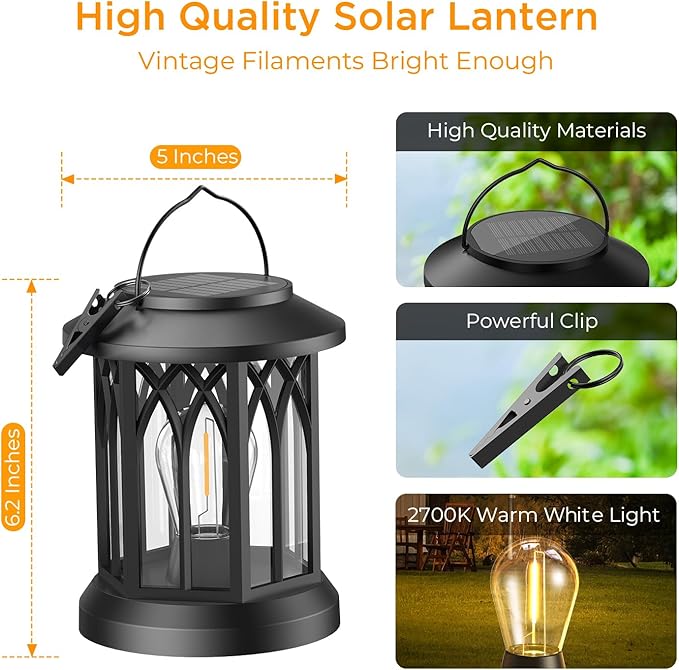 WdtPro Solar Lanterns Outdoor Waterproof, Upgraded Bright Hanging Solar Lights - Image 5