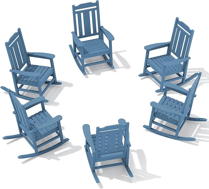 SERWALL Outdoor Rocking Chair Set of 6, Patio Rocking Chair Sets, HDPE Rocking by SERWALL