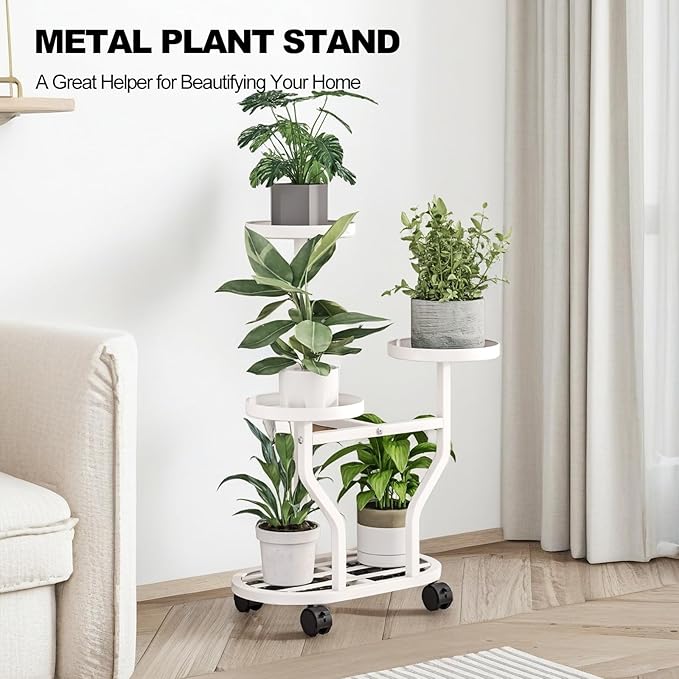 Plant Stand with Wheels 3 Tier Metal Plant Holder Corner Flower Shelf - Image 7