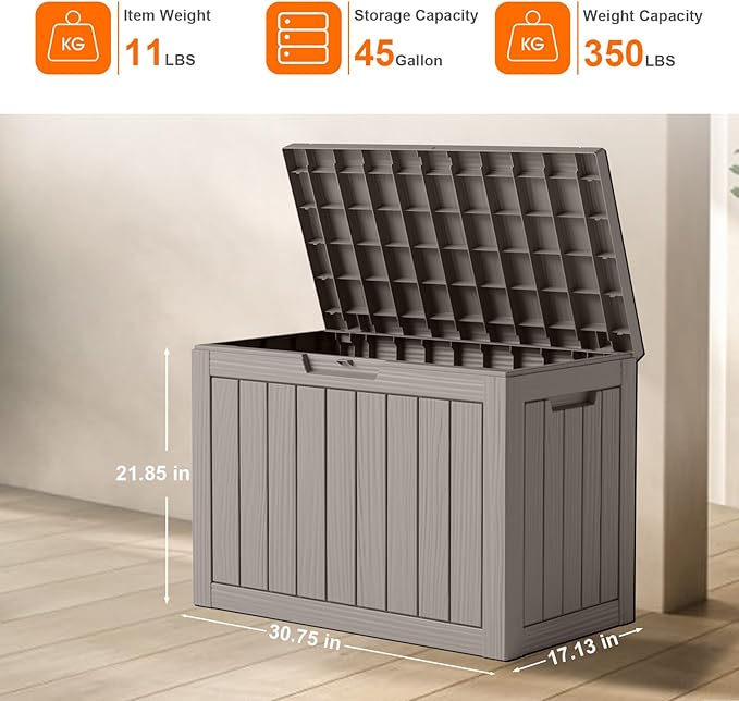 45 Gallon Resin Deck Box, Lockable Patio Outdoor Storage Box - Image 4