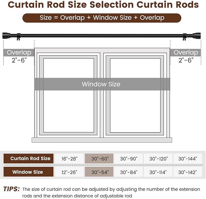 1” Diameter Matte Black Curtain Rod Itself is 30-60 inch 2 Pack, Fit 30 to 56 - Image 3