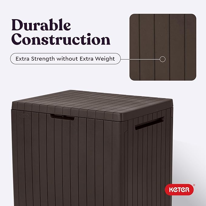 Keter City 30 Gallon Resin Outdoor Storage Box and Patio Furniture Side Table - Image 7