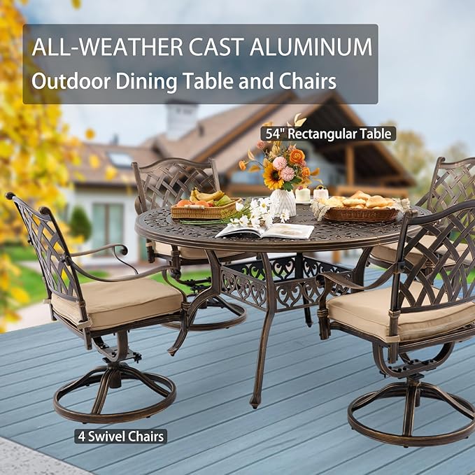 5-Piece Cast Aluminum Patio Furniture, Patio Dining Set - Image 3