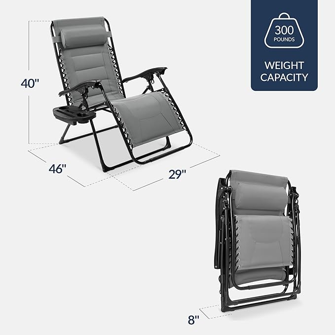 Best Choice Products Oversized Padded Zero Gravity Chair, Folding Outdoor Patio - Image 2
