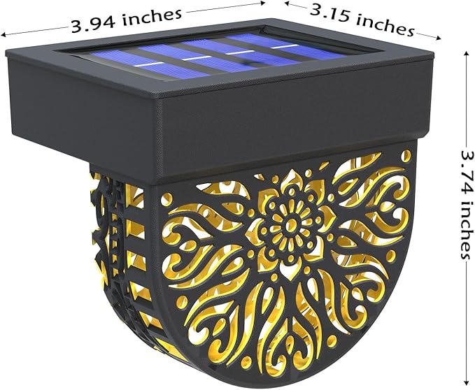 6 Pack Solar Fence Lights Outdoor Wall Lights Black Plastic Solar Powered Deck - Image 7