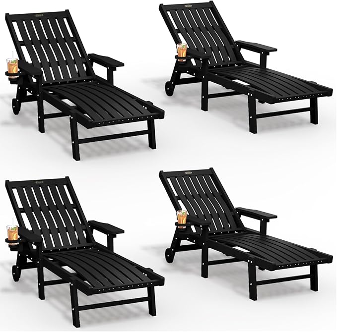 Patio Chaise Lounge Chair Set of 4, Oversized Lounge Chair Outdoor by THOEOE