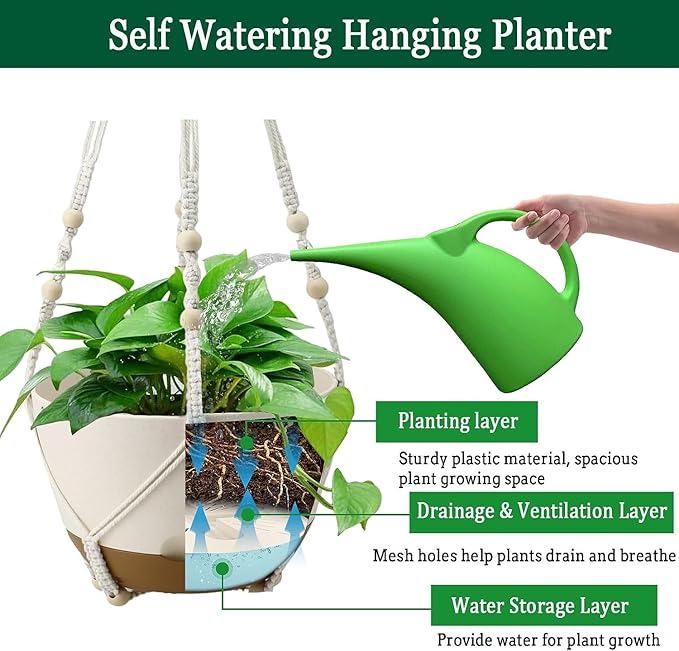3 Pack Hanging Planters Set, 8 Inch Indoor Outdoor Hanging Plant Pot Basket - Image 4