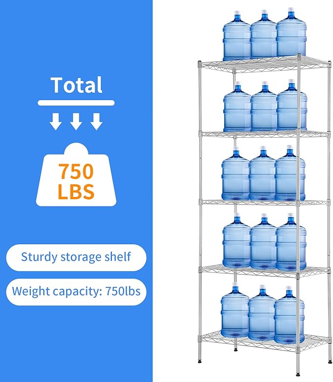 BestOffice | 5-Tier Wire Storage Shelves | 14x24x60 | Chrome | Heavy-Duty Metal - Image 7
