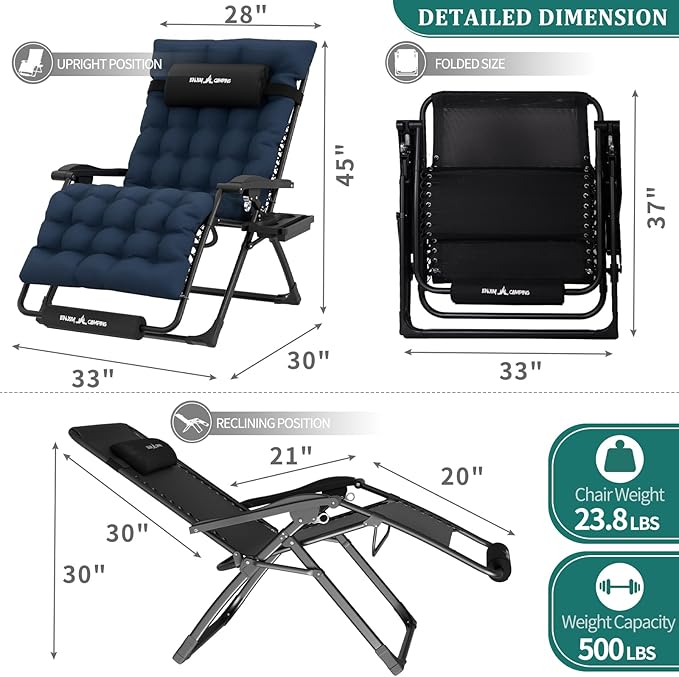 UDPATIO Oversized Zero Gravity Chair Set of 2, 33In XXL Patio Reclining Chair - Image 5