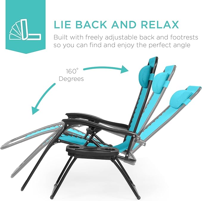 Best Choice Products Set of 2 Adjustable Steel Mesh Zero Gravity Lounge Chair - Image 4