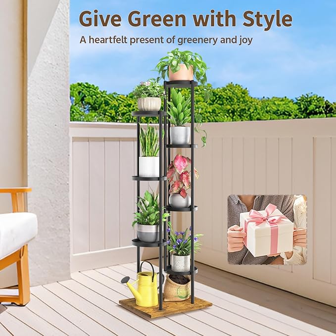 LASZOLA Black 7 Tier Plant Stand Indoor Heavy Duty Metal Planter Flower Holder - Image 9