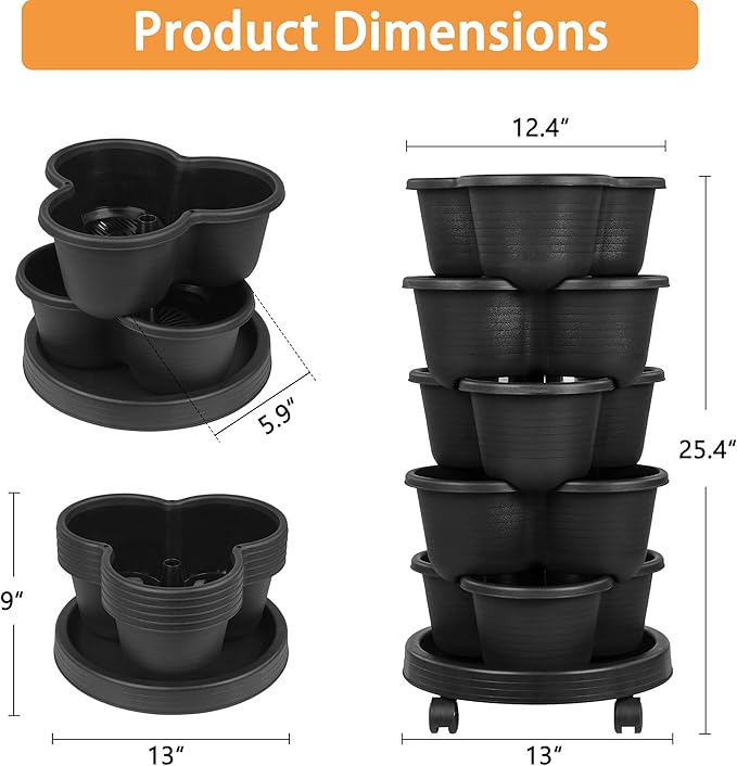 VECELO 5 Tier Vertical Garden Planter, Self Watering Stackable Planters - Image 2