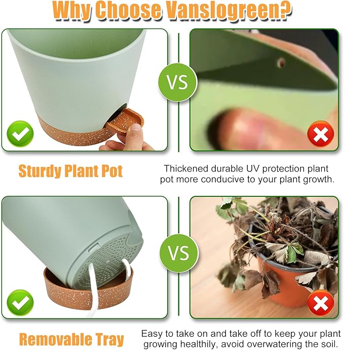 Planters for Indoor Plants 7/6.5/6/5.5/5 Inch, Self Watering Planters - Image 5