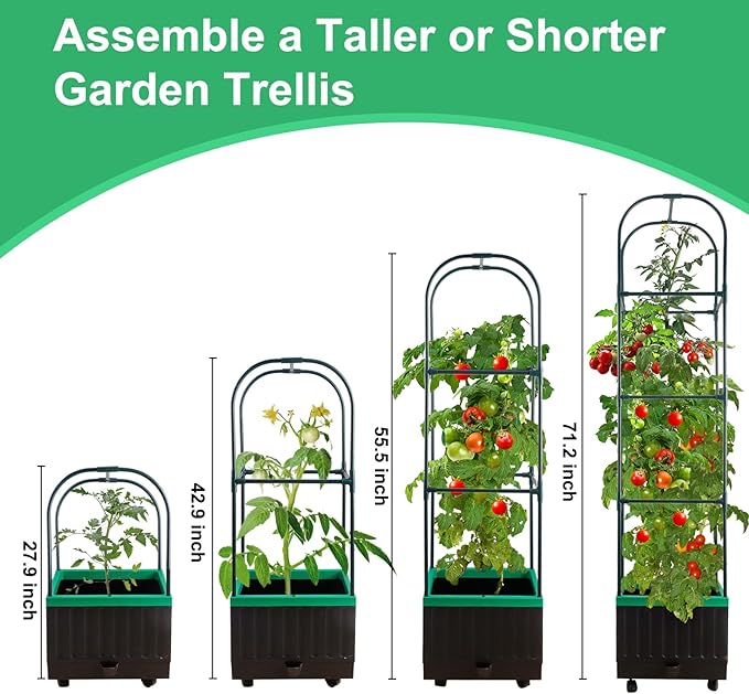 Raised Garden Bed with Self Watering Garden Pots, Planter Box with Trellis - Image 2