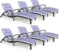 Chaise Lounge Chairs Outdoor Set of 6, Comfy Outside Wicker Patio Pool Lounge by ZZWHOM