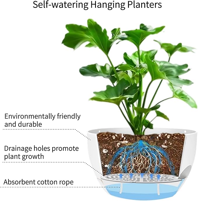 2 Pack Hanging Planters for Indoor Outdoor Plants, 12Inch Self Watering Hanging - Image 6